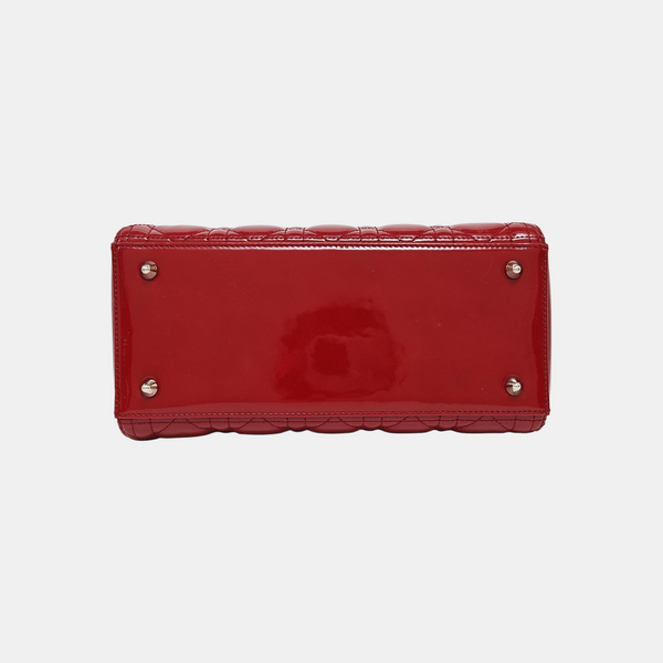 Lady Dior Medium Cannage Patent Leather Red