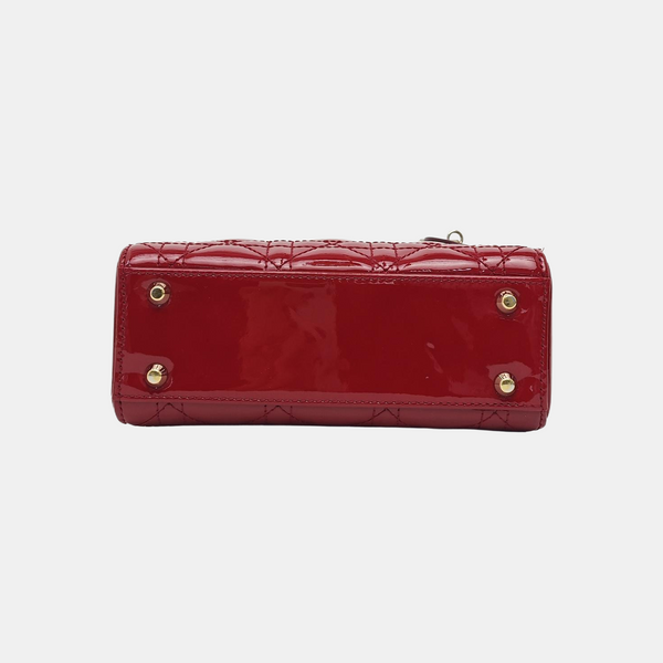 Lady Dior Mini Cannage Patent Leather Red