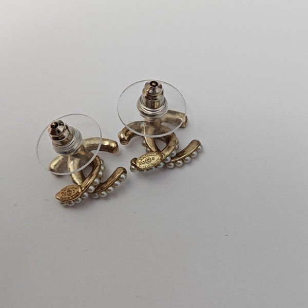 CC Logo Metal Gold Stud Earrings