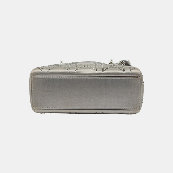 Authenticated pre-owned Lady Dior Mini Silk Satin Grey - Shoulder Bag at Looply