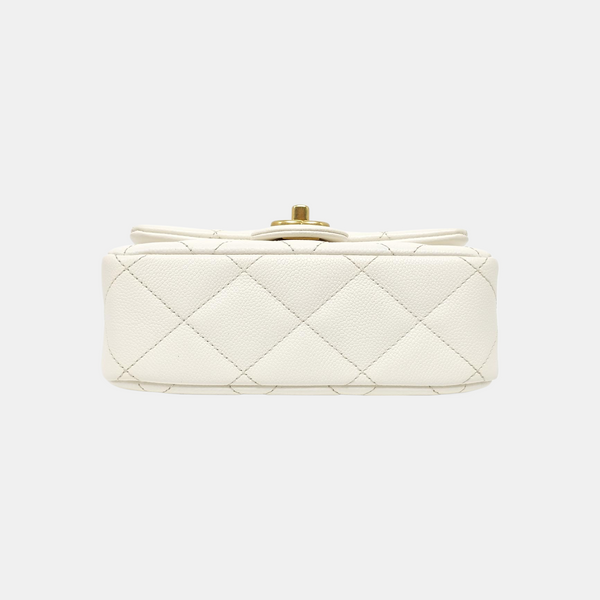 CLASSIC FLAP Small Quilted Grained Calfskin White