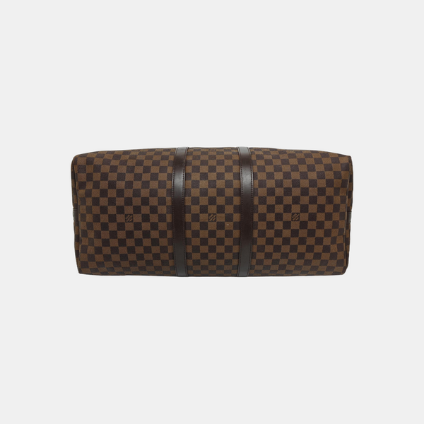 KEEPALL 55 Damier Ebene Coated Canvas Brown