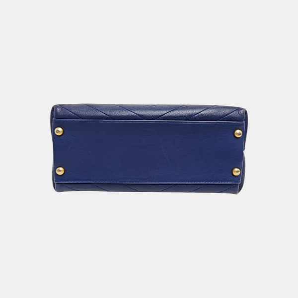 Chevron Calfskin Shoulder Bag Blue