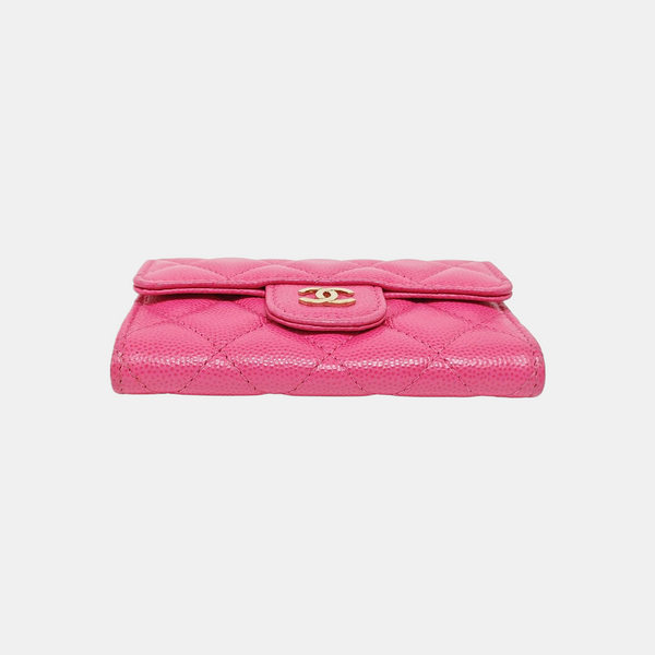 CLASSIC FLAP Quilted Grained Calfskin Pink Card Holder