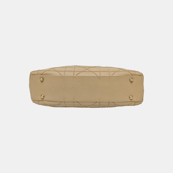 Cannage Calfskin Top Handle Bag Beige