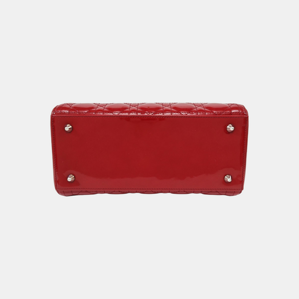Lady Dior Medium Cannage Patent Leather Red