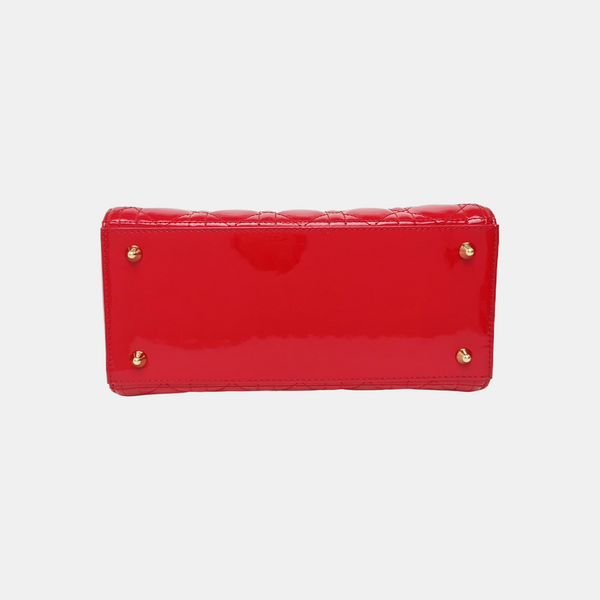 Lady Dior Medium Cannage Patent Leather Red