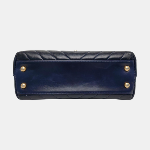 COCO HANDLE Small Chevron Calfskin Blue