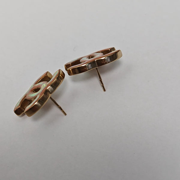 CC Logo Metal Pink Stud Earrings