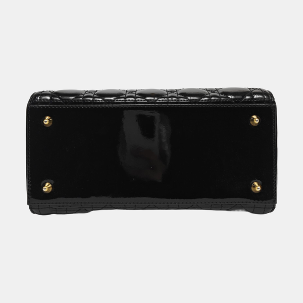 Authenticated pre-owned Lady Dior Medium Quilted Patent Leather Black - Tote Bag at Looply