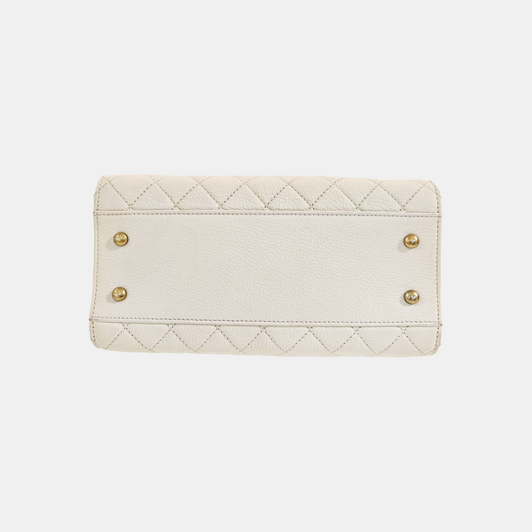 Quilted Grained Lambskin Shoulder Bag White
