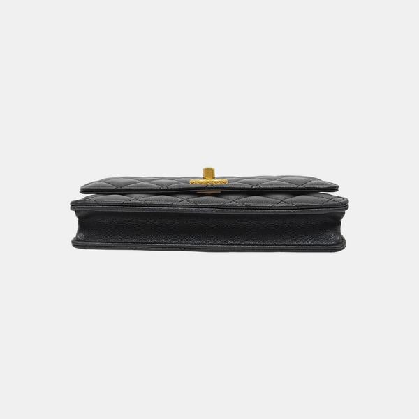 Quilted Grained Calfskin Shoulder Bag Black