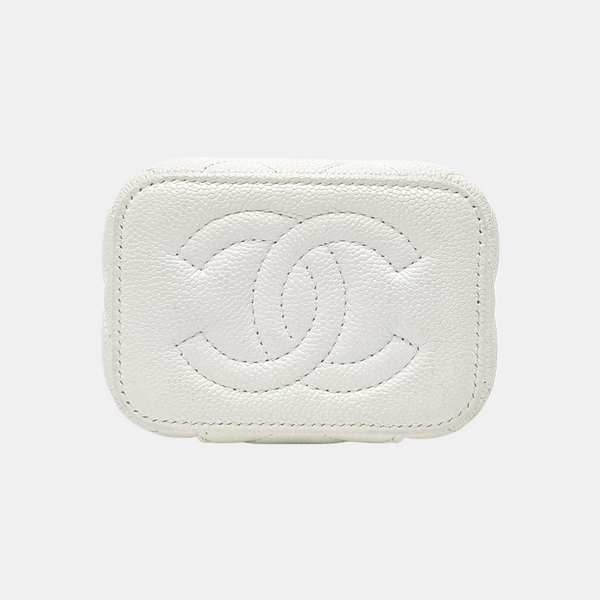 VANITY CASE Small Quilted Grained Calfskin White