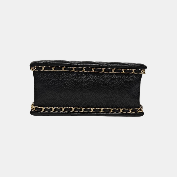 Quilted Grained Calfskin Shoulder Bag Black