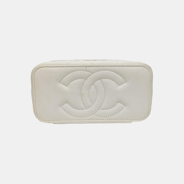 VANITY CASE Small Quilted Grained Calfskin White
