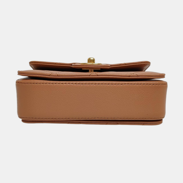 Authenticated pre-owned CLASSIC FLAP Mini Quilted Grained Calfskin Beige - Shoulder Bag at Looply