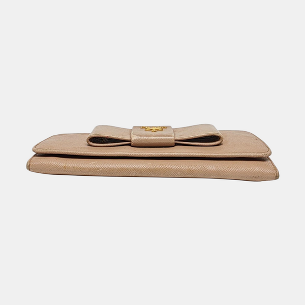 Fiocco Bow Saffiano Calfskin Pink Wallet
