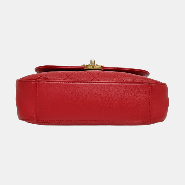 CHAIN INFINITY TOP HANDLE Medium Quilted Lambskin Red