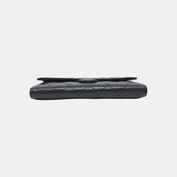 Cartera CLÁSICA CON SOLAPA Mini Acolchada de Piel de Becerro Granulada Negra