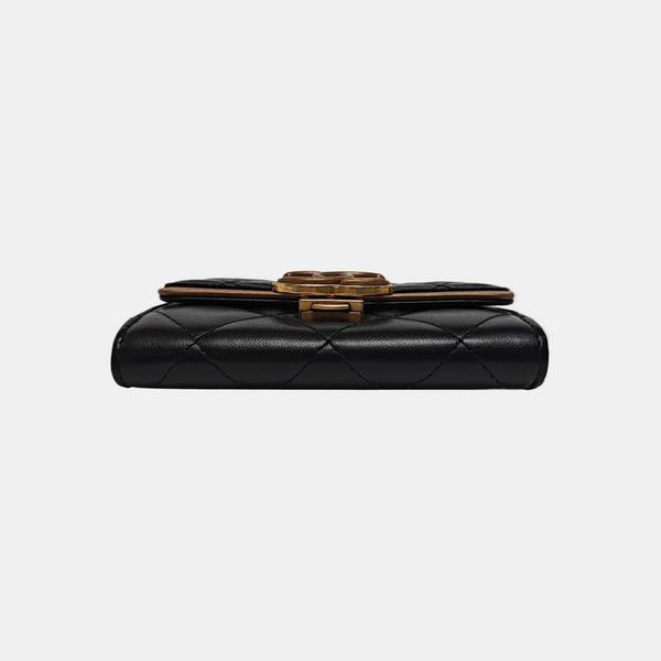 Quilted Lambskin Card Holder Black