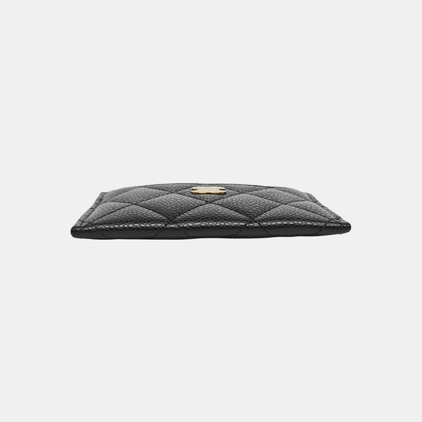 Quilted Grained Calfskin Card Holder Black