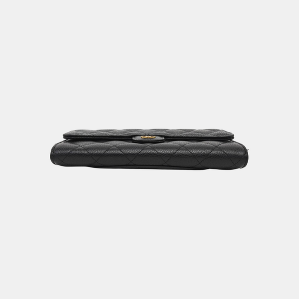 CLASSIC FLAP Mini Quilted Grained Calfskin Black Wallet