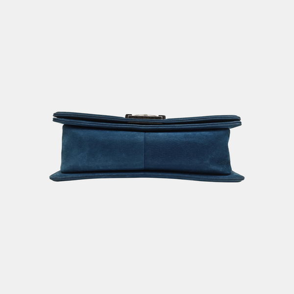 BOY CHANEL Medium Chevron Suede Blue