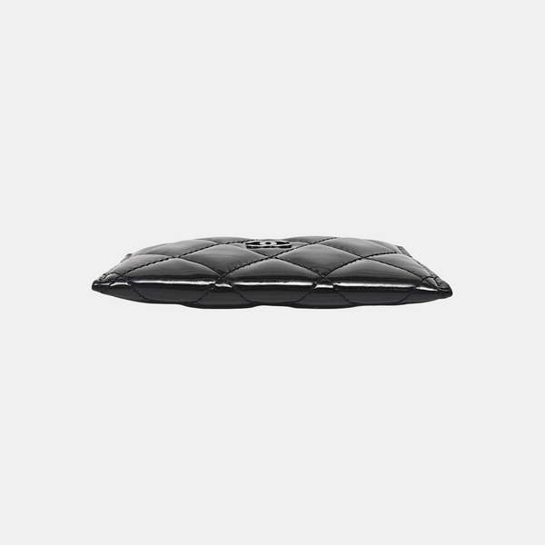 Quilted Patent Leather Card Holder Black