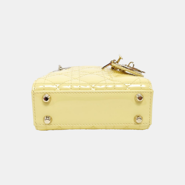 Lady Dior Super Mini Cannage Patent Lambskin Yellow