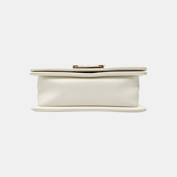 BOY CHANEL Small Quilted Calfskin White