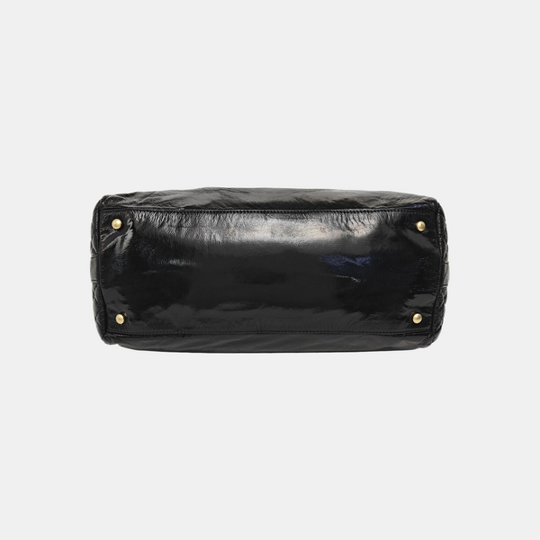 Quilted Patent Leather Top Handle Bag Black