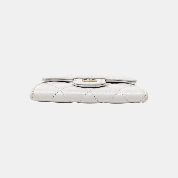 CLASSIC FLAP Quilted Grained Calfskin Gray Card Holder