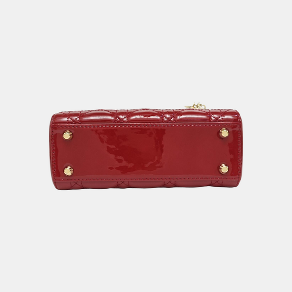 Lady Dior Mini Cannage Patent Leather Red