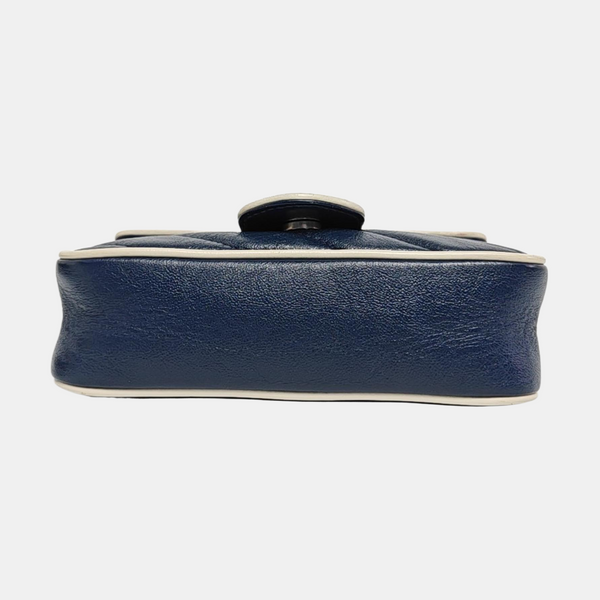 Authenticated pre-owned GG Marmont Super Mini Quilted Calfskin Blue - Crossbody Bag at Looply