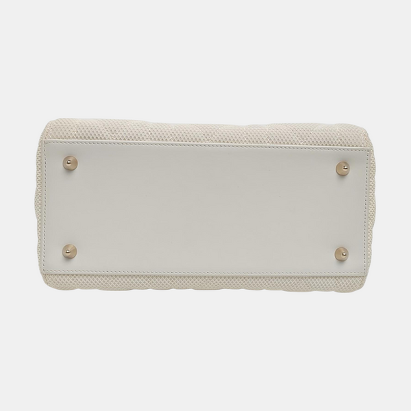 Authenticated pre-owned Lady D-Lite Medium Cannage Fabric White - Shoulder Bag at Looply