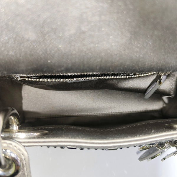 Lady Dior Mini Cannage Silk Satin Gray
