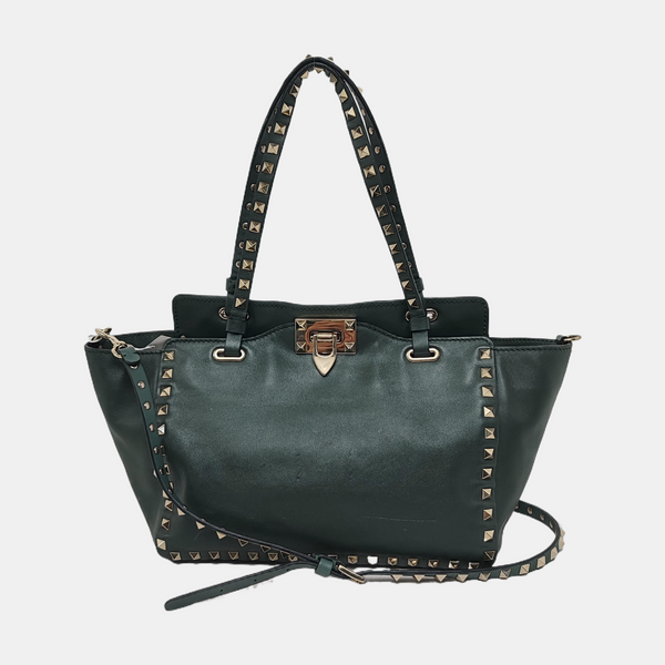 Authenticated pre-owned Rockstud Small Calfskin Green - Tote Bag at Looply