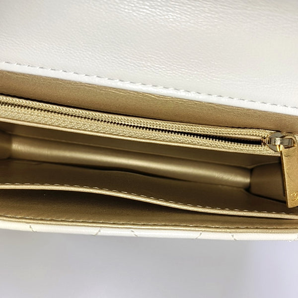 Quilted Lambskin Shoulder Bag White
