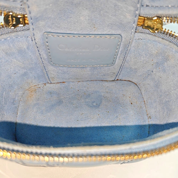 Authenticated pre-owned Vanity Lady Dior Super Mini Cannage Patent Leather Blue - Shoulder Bag at Looply