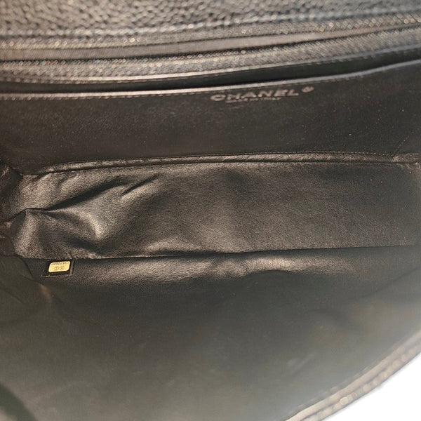 Quilted Grained Calfskin Shoulder Bag Large Black