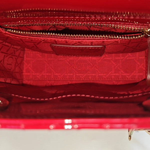 Lady Dior Mini Cannage Patent Leather Red
