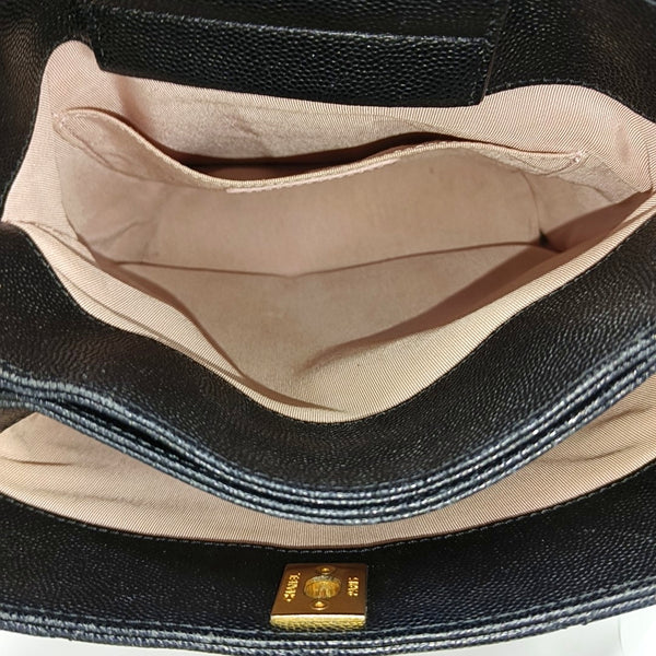 Quilted Grained Calfskin Shoulder Bag Black