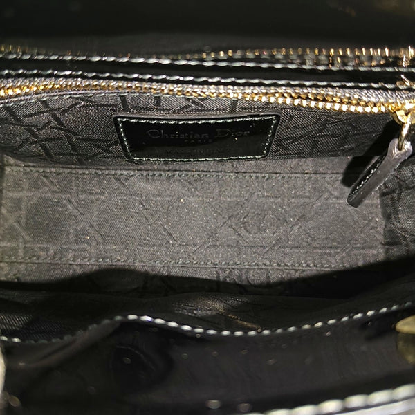 Authenticated pre-owned Lady Dior Mini Quilted Patent Leather Black - Tote Bag at Looply