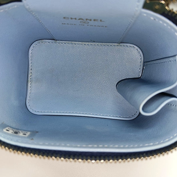 VINTAGE COSMETIC BAGS Quilted Lambskin Blue