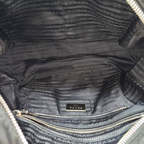 Quilted Nylon Top Handle Bag Black