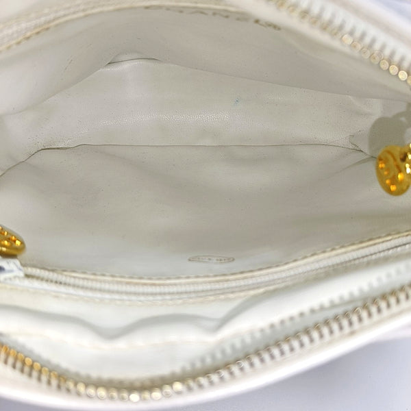 Chevron Grained Calfskin Crossbody Bag White