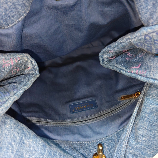 Quilted Fabric Top Handle Bag Blue