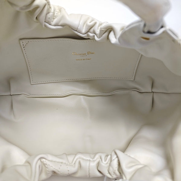 Cannage Calfskin Shoulder Bag White