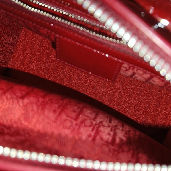 Authenticated pre-owned Lady Dior Medium Cannage Patent Leather Red - Tote Bag at Looply