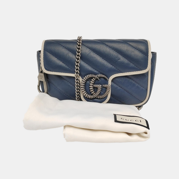 Authenticated pre-owned GG Marmont Super Mini Quilted Calfskin Blue - Shoulder Bag at Looply